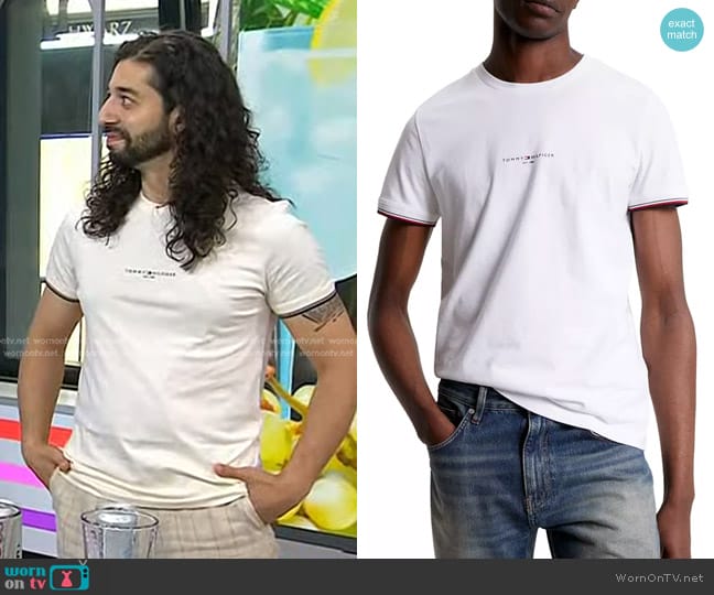 Tommy Hilfiger Tommy Logo-Tipped Cotton T-Shirt in White worn by Armen Adamjan on Today