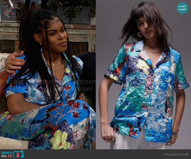 Topshop Oversize Resort Print Button-Up Shirt worn by Paris Buckingham (Diamond White) on The Bold and the Beautiful