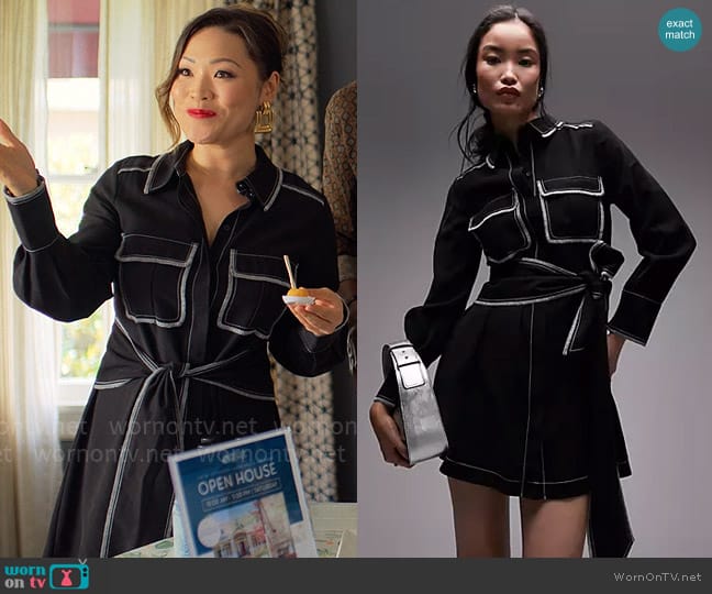 Topshop Top Stitch Mini Shirt Dress worn by Esti Nelson (Jee Young Han) on UnPrisoned