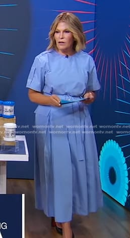 Tory's light blue belted midi dress on Good Morning America