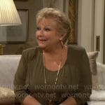 Traci’s olive green long dress and cardigan set on The Young and the Restless