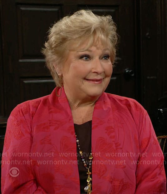 Traci's pink floral cardigan on The Young and the Restless