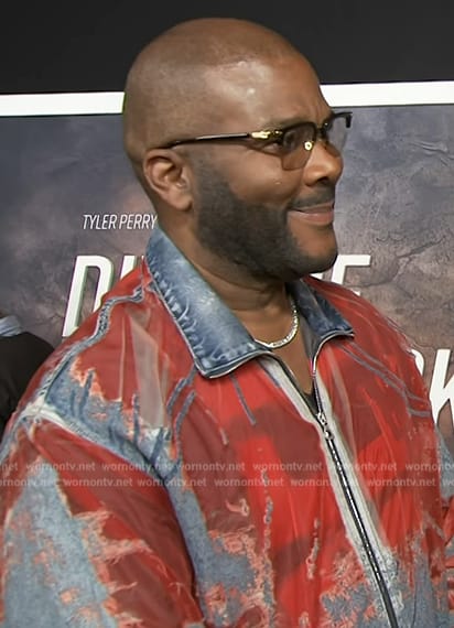 Tyler Perry's red denim jacket on E! News