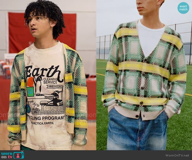 Urban Outfitters Plaid Graphic Cardigan worn by Finn Alexander (Faly Rakotohavana) on UnPrisoned