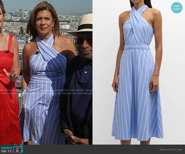 Veronica Beard Baylee Stripe Halter Midi Dress in Hydrangea White worn by Hoda Kotb on Today