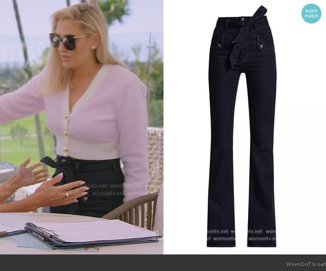 Veronica Beard Giselle Belted Flared Jeans worn by Gina Kirschenheiter on The Real Housewives of Orange County