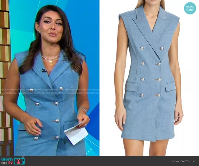 Veronica Beard Jules Denim Blazer Minidress in Iceberg worn by Erielle Reshef on Good Morning America