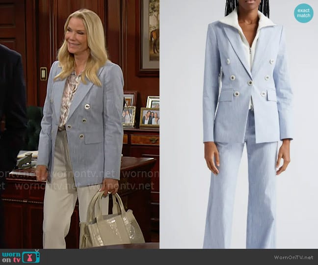 Veronica Beard Gaya Blazer in Blue Oasis worn by Brooke Logan (Katherine Kelly Lang) on The Bold and the Beautiful