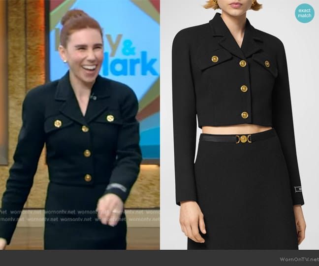 Versace Single-Breasted Stretch Crepe Crop Informal Jacket worn by Zosia Mamet on Live with Kelly and Mark