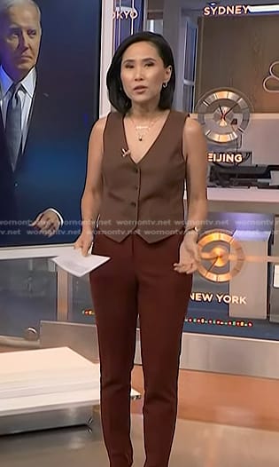 Vicky’s brown vest on NBC News Daily