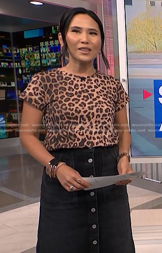 Vicky’s leopard print tee and denim skirt on NBC News Daily