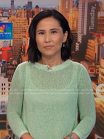 Vicky's mint green knit sweater on NBC News Daily