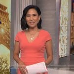 Vicky’s coral pink v-neck dress on NBC News Daily