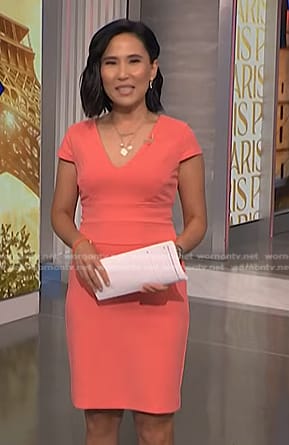 Vicky’s coral pink v-neck dress on NBC News Daily