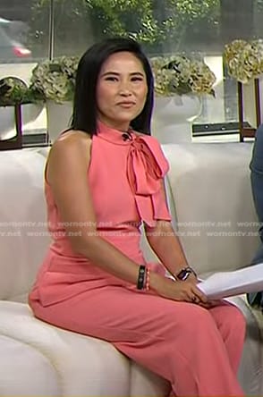 Vicky's pink tie neck jumpsuit on Today