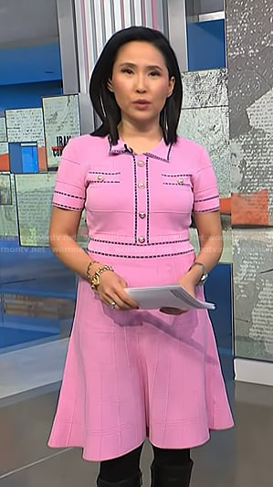 Vicky's pink contrast trim dress on NBC News Daily
