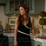 Victoria’s black faux wrap dress with contrast trim on The Young and the Restless