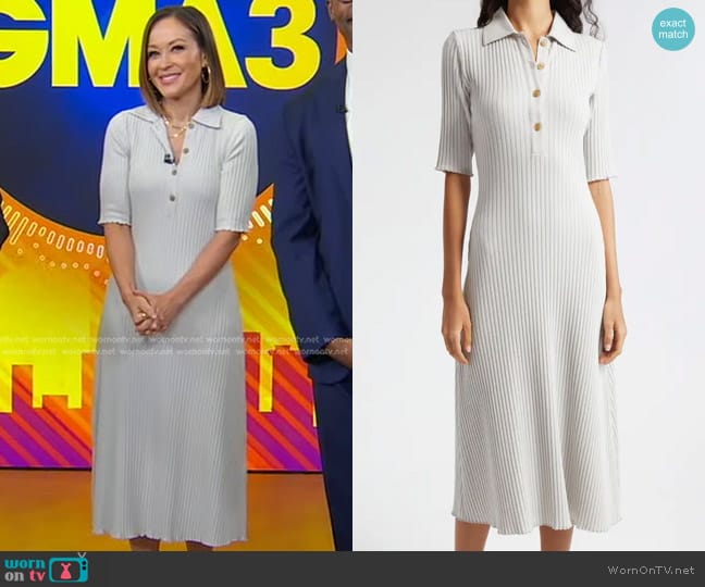 Vince Cotton Blend Rib Midi Sweater Dress in Salt Glass worn by Eva Pilgrim on Good Morning America