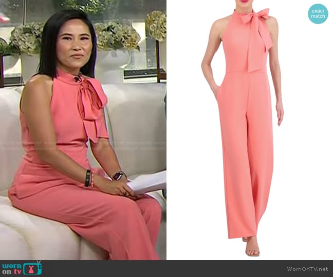 Vince Camuto Bow Neck Stretch Crepe Jumpsuit in Papaya worn by Vicky Nguyen on Today