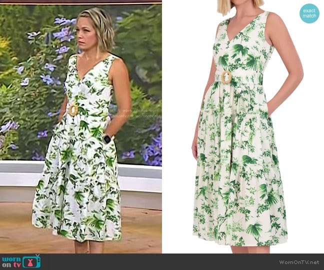 Vince Camuto Sleeveless Floral Cotton Midi Sundress in Green worn by Dylan Dreyer on Today