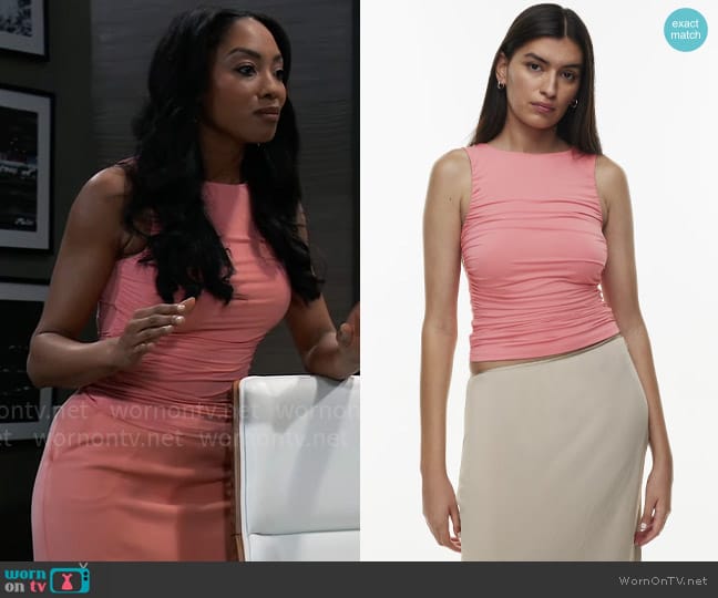 Wilfred at Aritzia Musing Top in Petunia Pink worn by Jordan Ashford (Tanisha Mariko Harper) on General Hospital