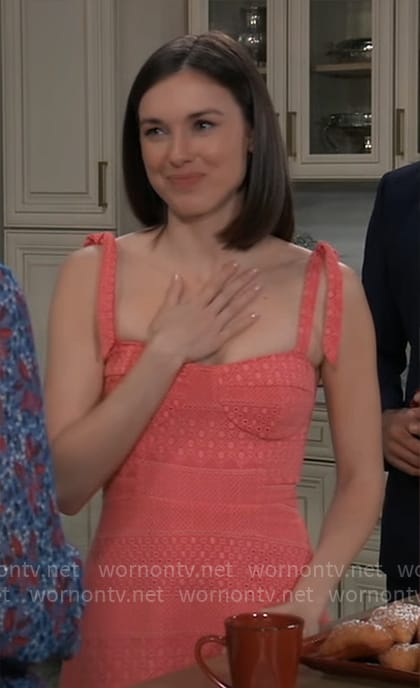 Willow's coral eyelet dress on General Hospital