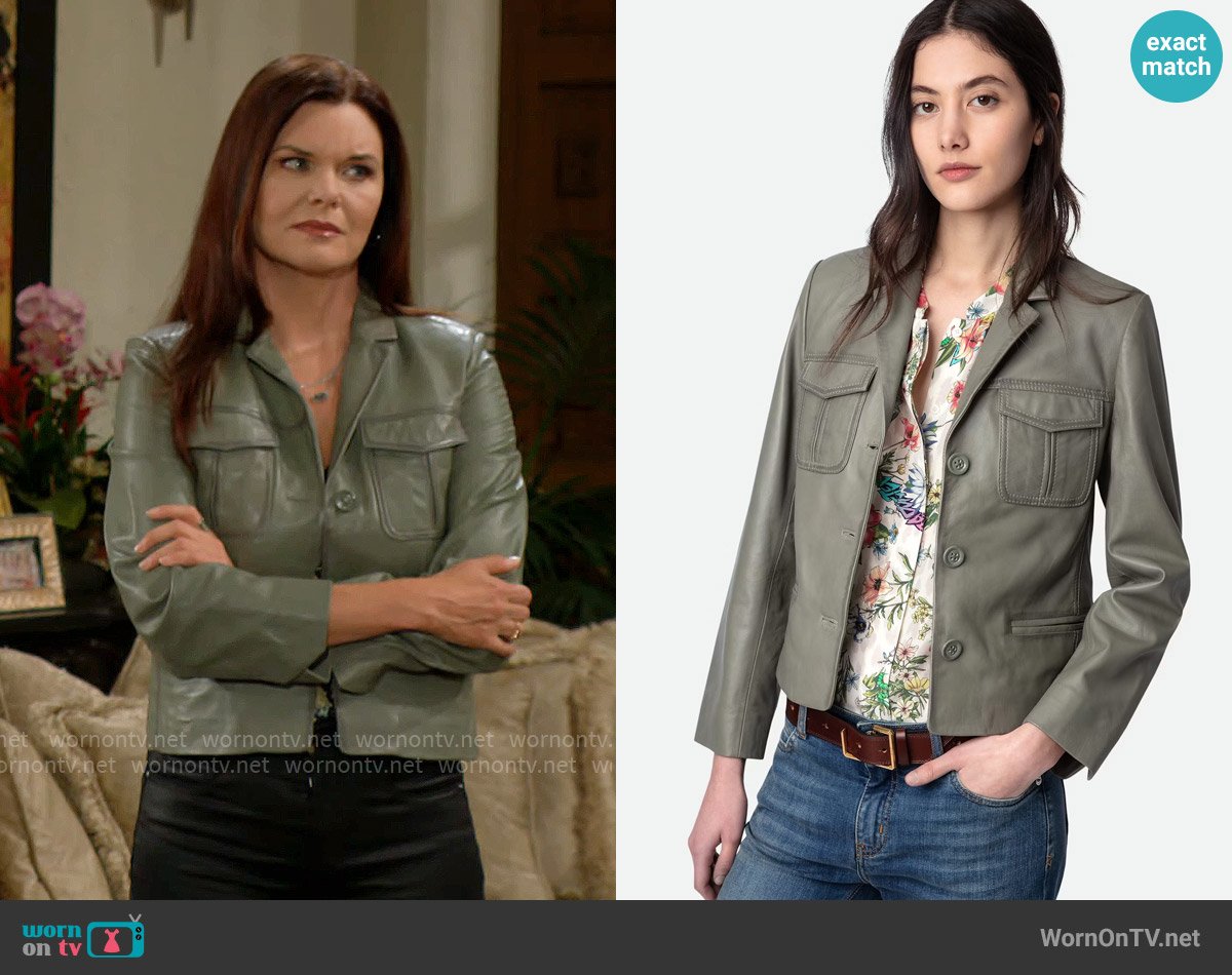 Zadig & Voltaire Liams Leather Jacket in Treillis worn by Katie Logan (Heather Tom) on The Bold and the Beautiful