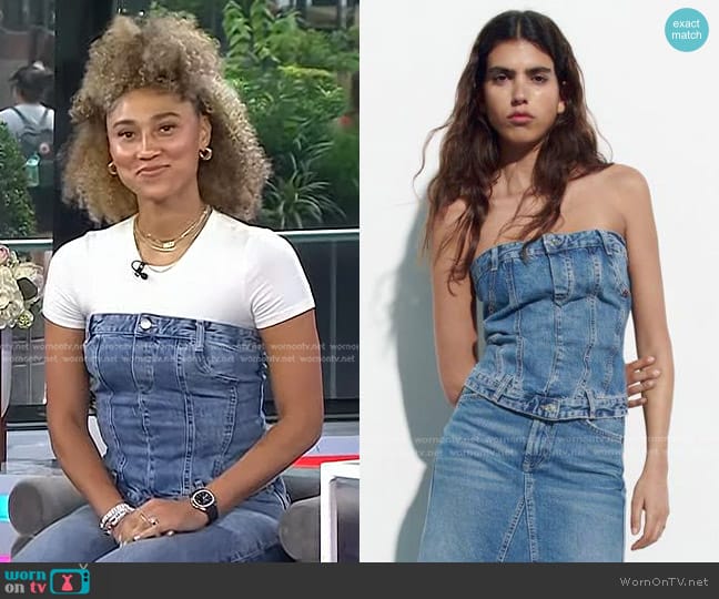 Zara Corset Style Denim Top worn by Ally Love on Today