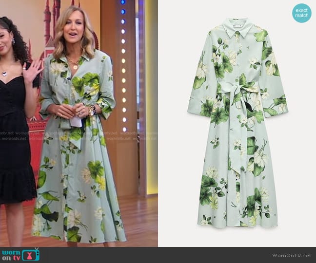 Zara Floral Shirtdress in Blue worn by Lara Spencer on Good Morning America