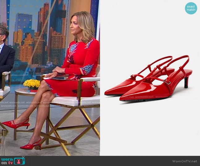 Zara Strappy Slingback Shoes in Red worn by Lara Spencer on Good Morning America