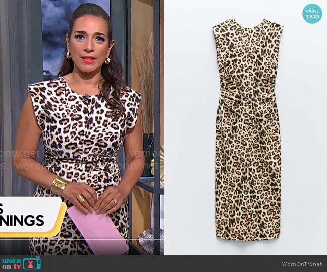 Zara Draped Waist Midi Dress worn by Michelle Miller on CBS Mornings