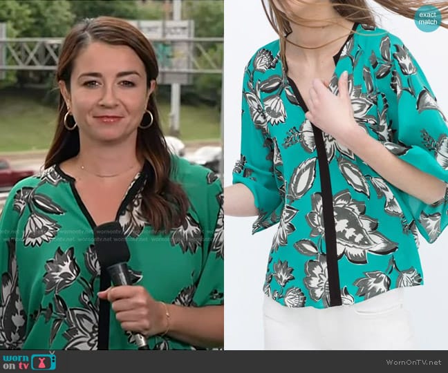 Zara Basic Kimono Sleeve Floral Blouse worn by Maura Barrett on NBC News Daily