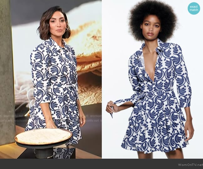 Zara Printed Short Dress worn by Courtney Lopez on Access Hollywood