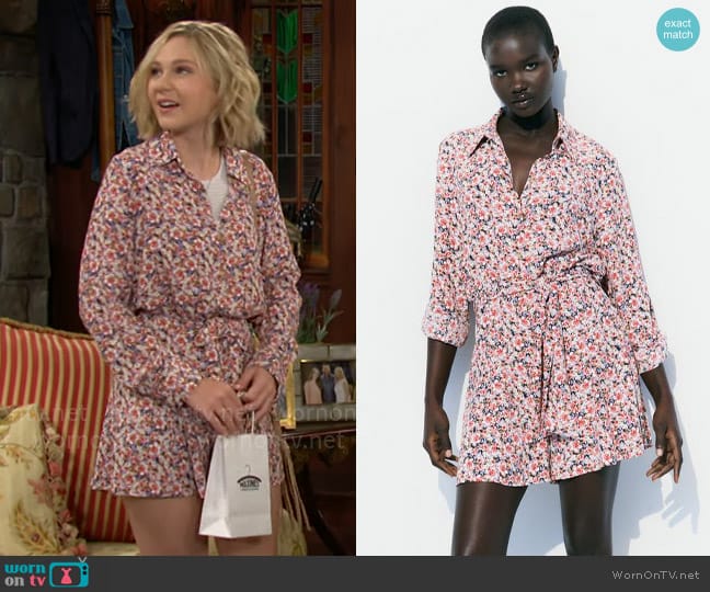 Zara Short Floral Jumpsuit worn by Lucy Romalotti (Lily Brooks O’ Briant) on The Young and the Restless