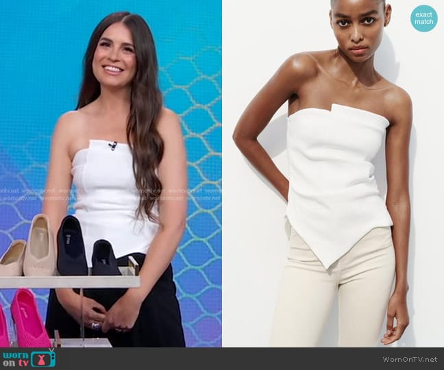 Zara Strapless Ruched Top in White worn by Erica Wark on Good Morning America