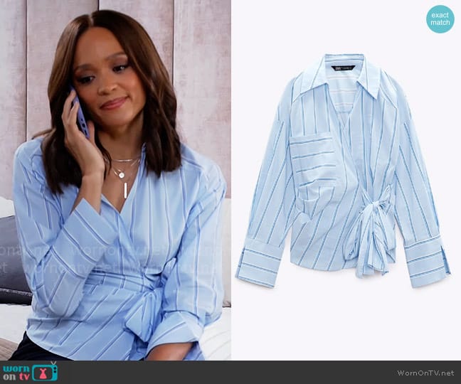 Zara Striped shirt with tie detail worn by Penelope (Stal Stowers) on Tyler Perrys Sistas