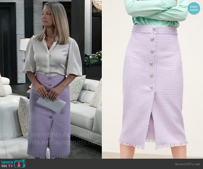 Zara Tweed Skirt with Rhinestone Buttons worn by Nina Reeves (Cynthia Watros) on General Hospital