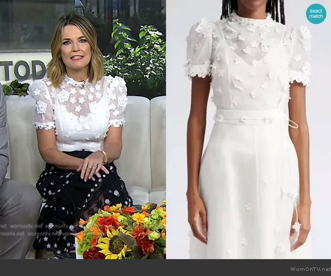 Zimmermann Matchmaker Floral Appliqué Linen & Silk Organza Top worn by Savannah Guthrie on Today