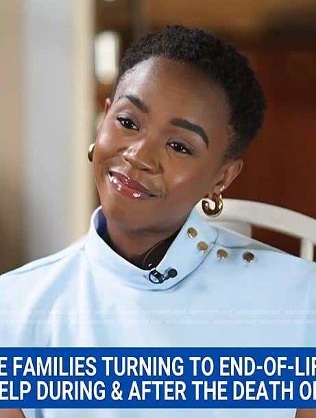 Zinhle's blue button shoulder top on NBC News Daily