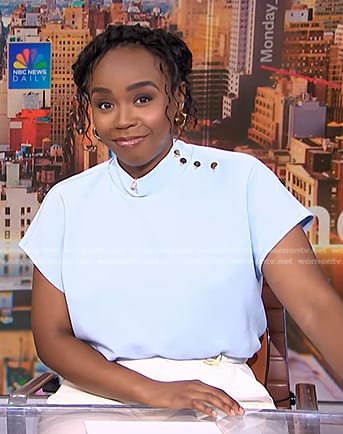 Zinhle’s blue button shoulder top on NBC News Daily