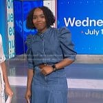 Zinhle’s denim puff sleeve top and skirt on NBC News Daily