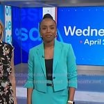 Zinhle's blue cropped blazer and wide leg pants on NBC News Daily