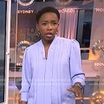 Zinhle’s lavender tie neck blouse on NBC News Daily