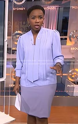 Zinhle's lavender tie neck blouse on NBC News Daily