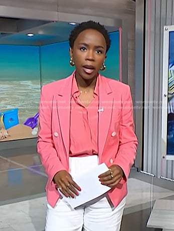 Zinhle's pink double breasted blazer on NBC News Daily
