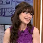 Zooey Deschanel’s purple lace dress on CBS Mornings