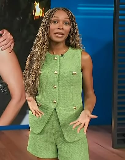 Zuri's green tweed top and shorts on Access Hollywood