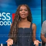 Zuri’s navy contrast stitching top and shorts on Access Hollywood