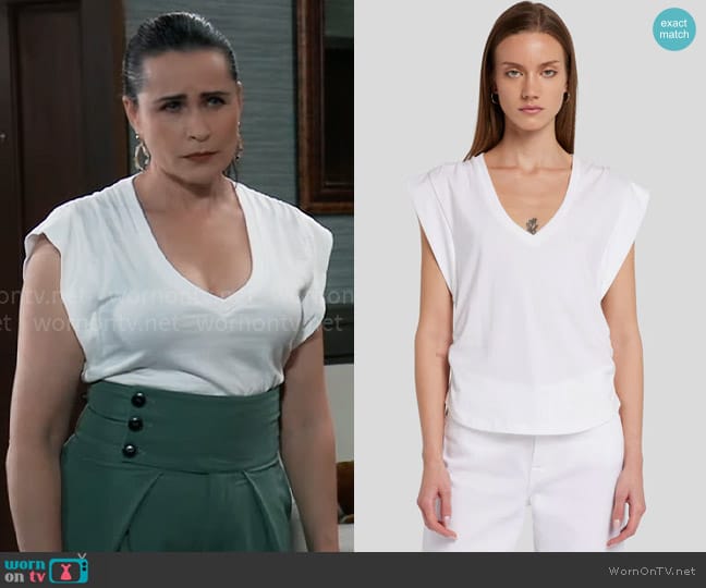 7 For All Mankind Ruched Sleeveless Tee in White worn by Lois Cerullo (Rena Sofer) on General Hospital