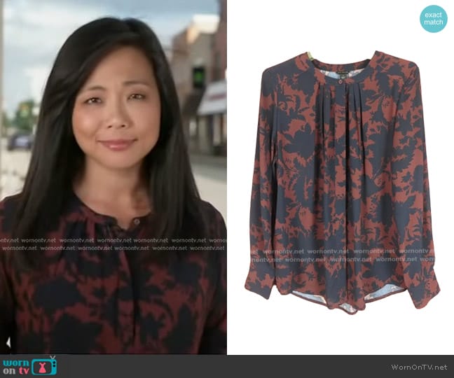 Ann Taylor Floral Blouse worn by Weijia Jiang on CBS Evening News